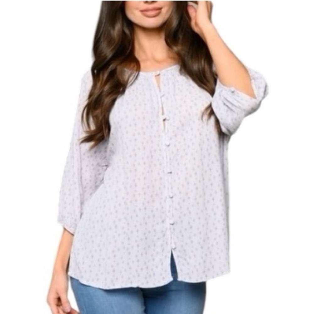 New Millibon button down s/s top gray and violet Boutique and reposh.